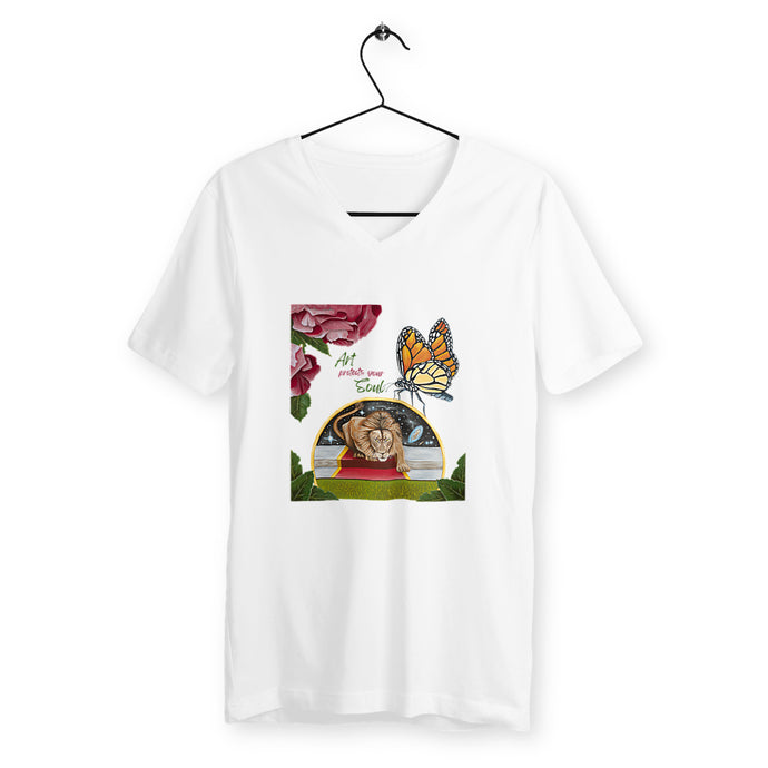 T-shirt Col V illustration artistique - Homme - 100 % coton biologique - Art Soul